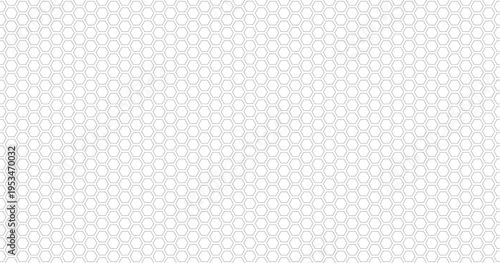 Seamless hexagon pattern with honeycomb grid texture. White background with geometric mesh lines. Honeycomb pattern with hexagon mesh. Vector illustration for modern tech designs, repeating surfaces