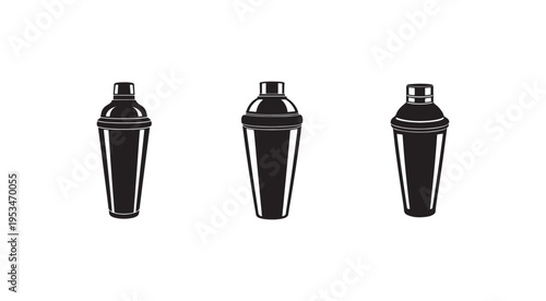 Three black cocktail shakers in different angles for mixing drinks in bars and restaurants  professional bartending tools