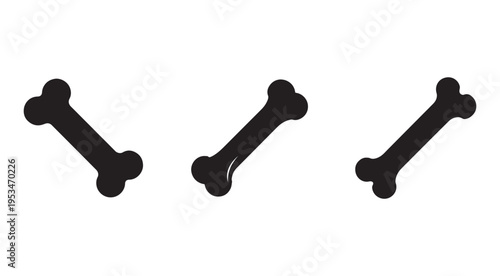 Three black dog bones in different angles on white background  bone shapes for design