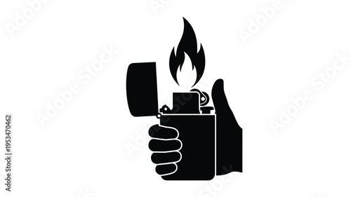 Hand holding a lit lighter with a thumbs up gesture silhouette