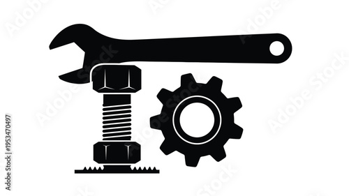 Tools and fasteners arranged as a composition black silhouette