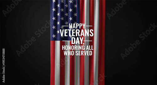Veterans day celebration with american flag and patriotic text on black background