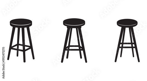 Three black stools with four legs and a round seat  furniture for sitting  home decor