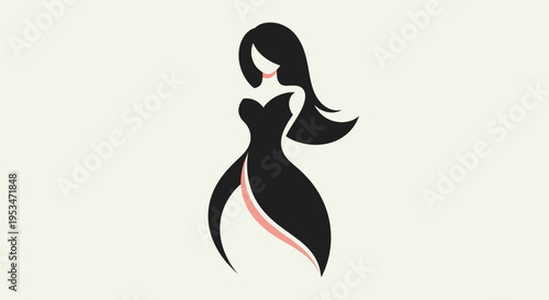 Woman in black dress silhouette.