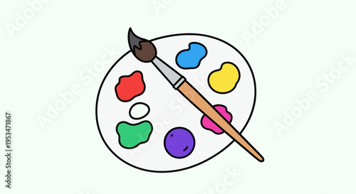 Colorful paint palette with brush.