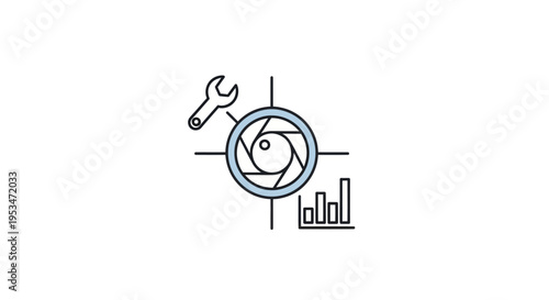 Camera lens with wrench and graphs.