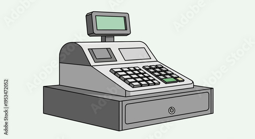 Cash Register with Screen and Keypad.
