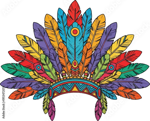 Vibrant Tribal Feather Headdress Design