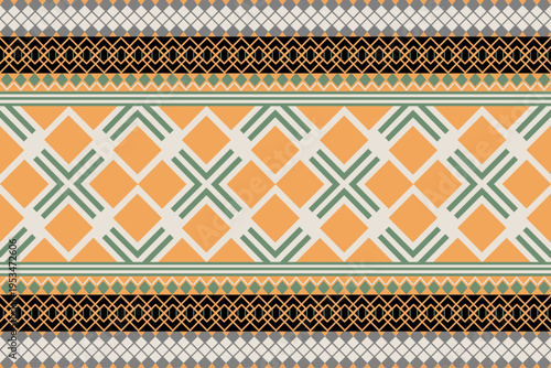 Ornamental Tribal Border Pattern in Warm Earth Tones Seamless Design