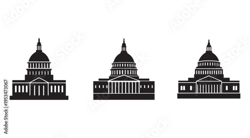 US Capitol Building silhouettes in various perspectives  iconic American government architecture symbols  Washington DC landmarks  government buildings