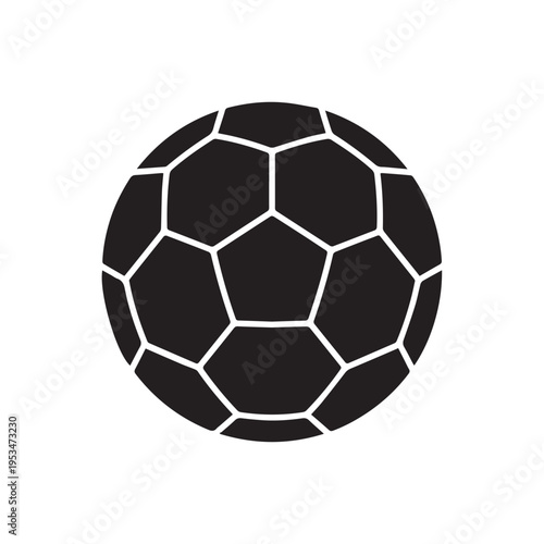 Classic soccer ball silhouette, black and white geometric pattern, pentagon and hexagon shapes, spherical object for sports