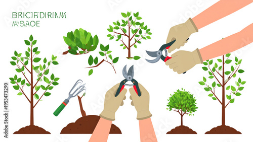 Plant Care Concept Hands Using Pruning Scissors Garden Vector