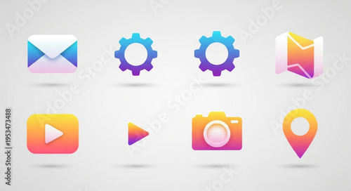 Vibrant App Icons - Mail, Settings, Play, Camera, and Location.