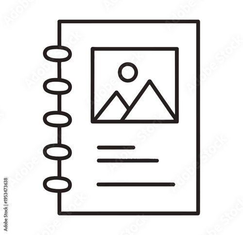 Vector of a spiral-bound notebook with a landscape image and lines for writing