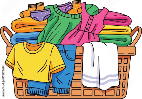 Basket of Clean Clothes Illustration
