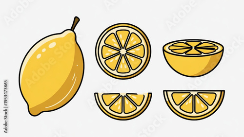 Illustration of whole and sliced orange icon on plain background 