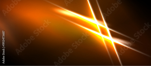 Abstract orange light streaks cross dark background. Bright glow emanates from central intersection. Dynamic energy radiates outward.