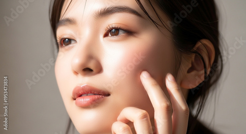 日本人の美容系モデル、美容系ポートレート、20代、ハリを感じる美しい肌