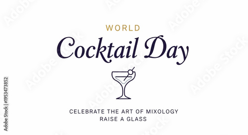 Cocktail day celebration with elegant glass and garnish on white background symbolizing mixology art