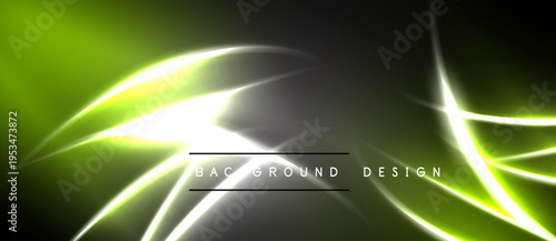Abstract neon lines create vibrant green, yellow glow. Dark background emphasizes bright curves, modern design elements.