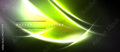 Abstract neon lines create vibrant green, yellow glow. Dark background emphasizes bright curves, modern design elements.