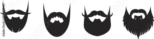 Beard and mustache silhouettes, male grooming styles, facial hair illustration, hipster beard artwork, vintage mustache design, barbershop icons, masculine fashion pattern