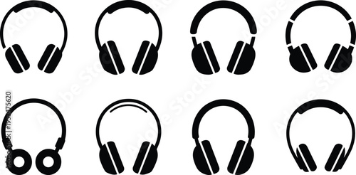 Headphones icon set audio music device vector illustration modern sound equipment collection earphones design technology listening accessories pack