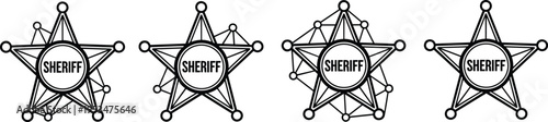 Sheriff badge star icons set with vintage law enforcement symbols for police authority security emblem and western style design
