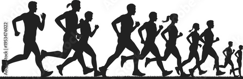 Silhouette collection of runners, growth and progression artwork, fitness and sports illustration, dynamic motion design inspiration