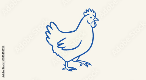 A detailed illustration of a chicken standing alone in a plain environment.