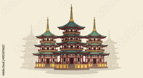 Traditional Asian Pagoda Temple Architecture.