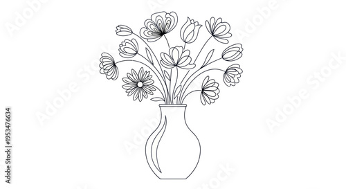Black and white flowers in vase.