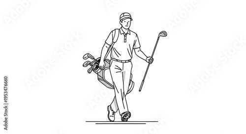 Man walking with golf clubs bag.