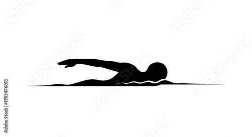 Swimmer in Freestyle Stroke Silhouette.