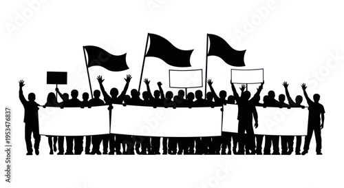 People protesting with signs and flags.