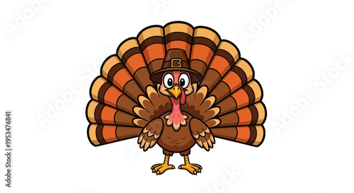 Colorful cartoon turkey standing alone.