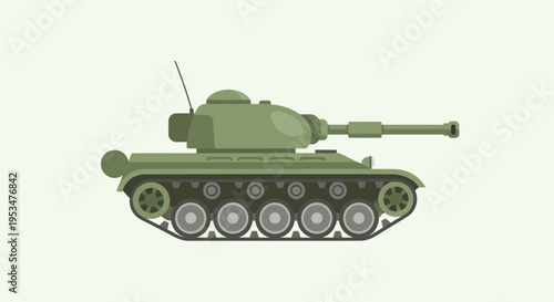 Green military tank with long barrel.