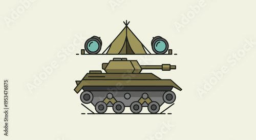 Military Tank with Tent and Turret.