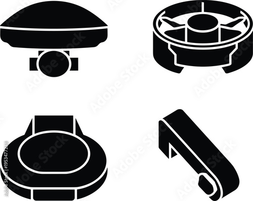 Smart robot vacuum cleaner icons set automated cleaning device home technology vector illustration modern household equipment robotic cleaner collection