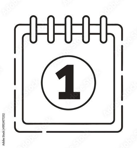 Vector of a calendar with the first day of the month prominently circled and displayed clearly on the page.