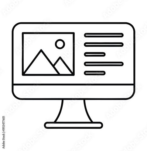 Vector of a desktop computer screen showing a picture and text on display