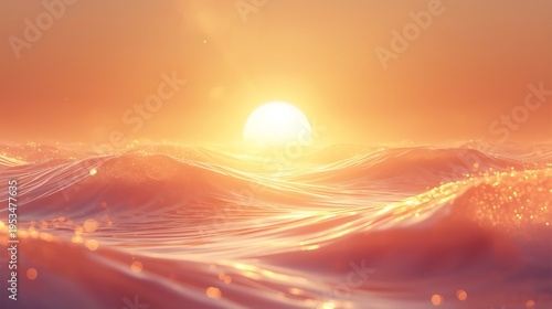 Generative AI Vibrant Ocean Sunset with Radiant Sun Over Murmuring Waves for Serene Nature Scene