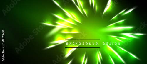 Bright green rays emanate from center. Dark background creates dramatic effect. Modern design element for various projects.