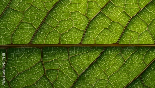 A close-up view of a vibrant green leaf showcasing its intricate network of veins and natural texture