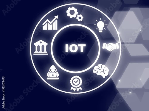Internet of things - IOT concept. Businessman offer IOT products and solutions. technology abstract background of animation.