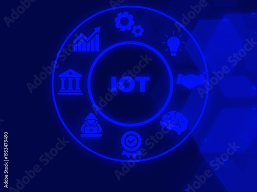 Internet of things - IOT concept. Businessman offer IOT products and solutions. technology abstract background of animation.