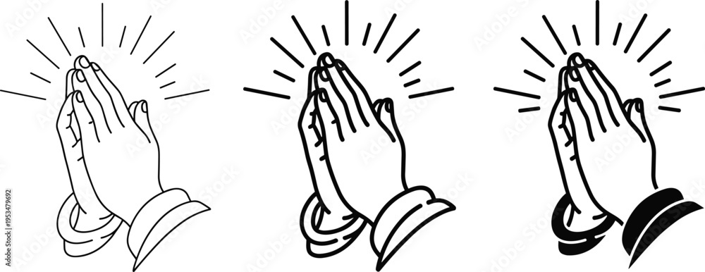 Fototapeta premium Black and white line of three hands with different finger positions fingers spread fingers curled