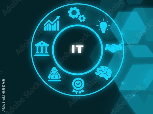 IT consultant presenting tag cloud about information technology technology abstract background of animation.
