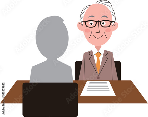 高齢者の男性が面接を受けている