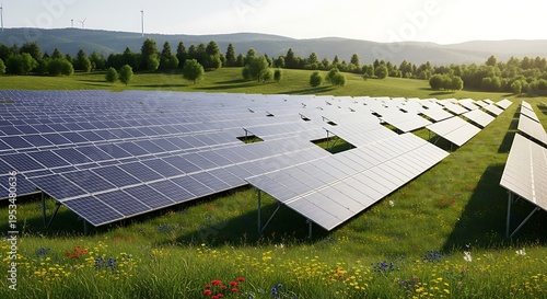 Renewable Energy Solar Panels Array Fields Meadow Green Hills Landscape Sustainable Future Environment Clean Power Generation Nature View